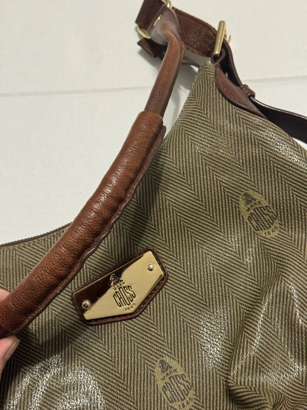 Mark Cross 1845 Vintage Monogram Saffiano Leather Shoulder Bag Brown/Tan